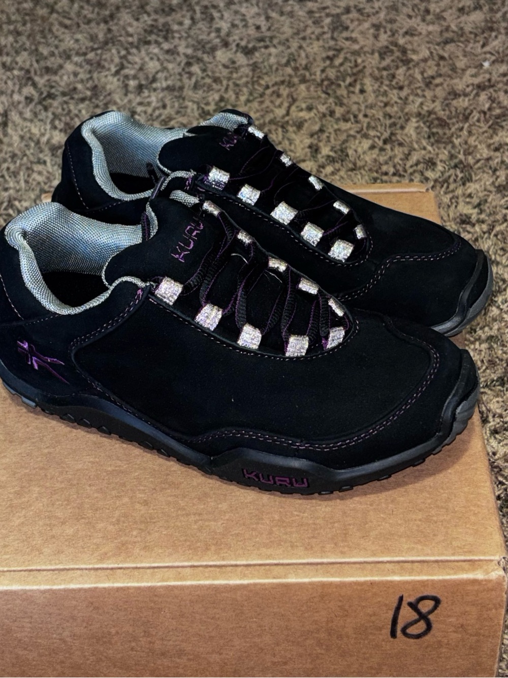Kuru Chicane Womens Shoes Size 6 W Hiking Jet Black Boysenberry Leather Sneakers